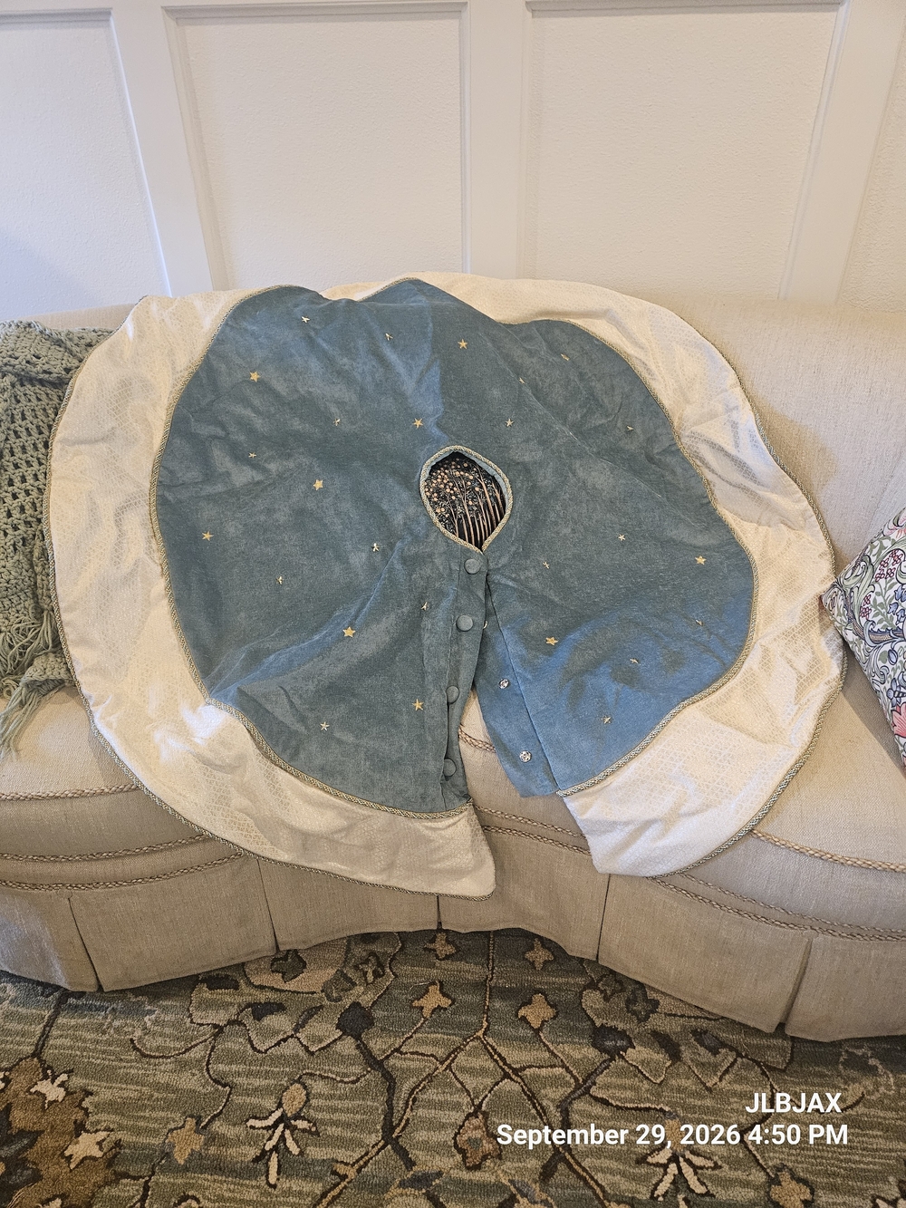 Blue And Cream Custom Christmas Tree Skirt